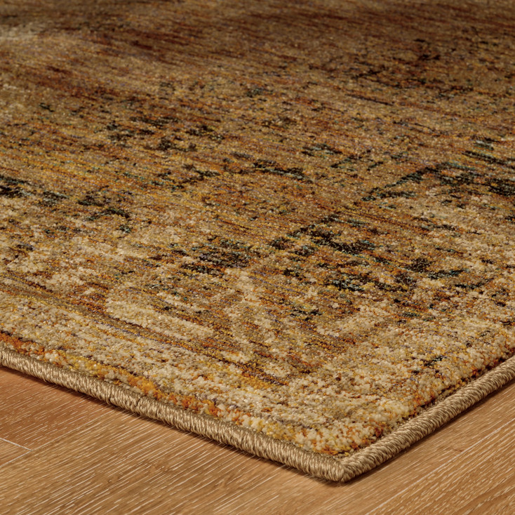 4' x 5' Gold and Brown Oriental Power Loom Stain Resistant Area Rug