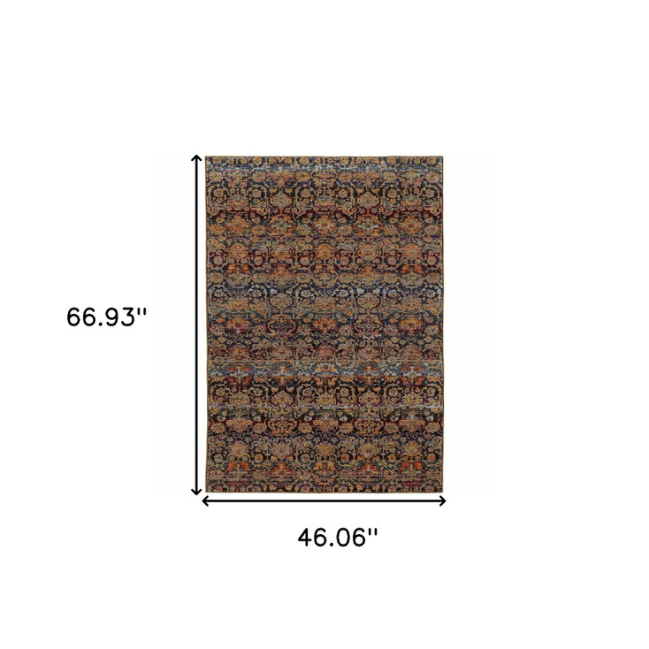 4' x 5' Multi and Blue Abstract Power Loom Stain Resistant Area Rug