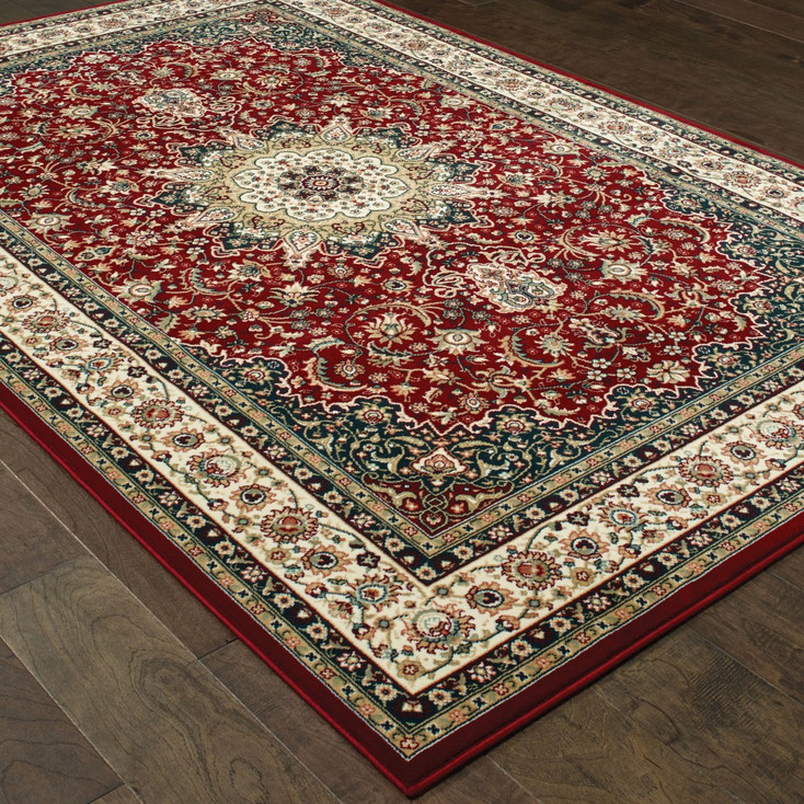 4' x 5' Red Ivory Machine Woven Oriental Indoor Area Rug