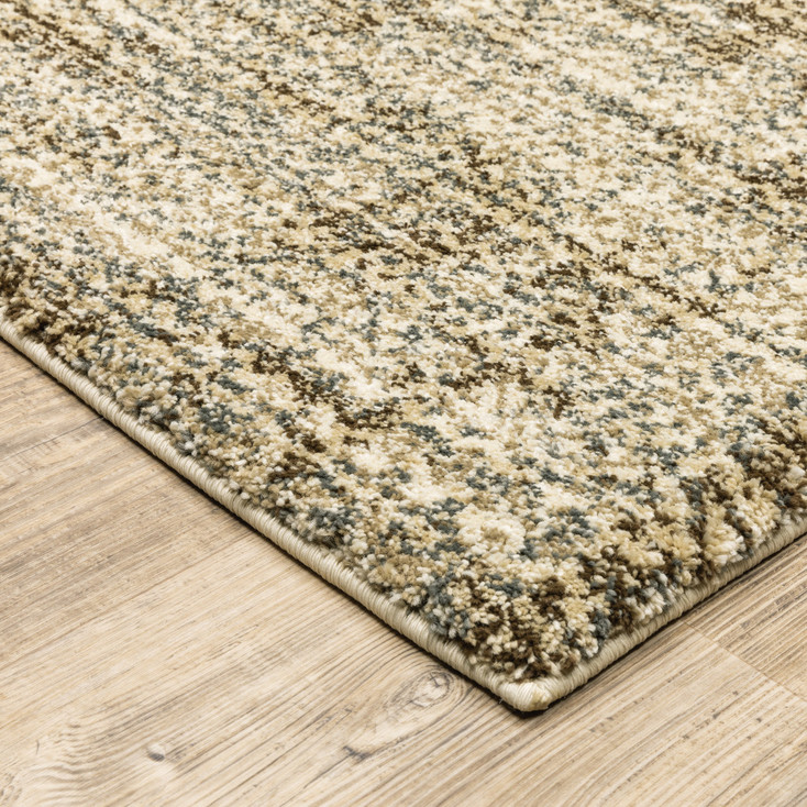 4' x 5' Beige Brown Tan and Blue Green Abstract Power Loom Stain Resistant Area Rug