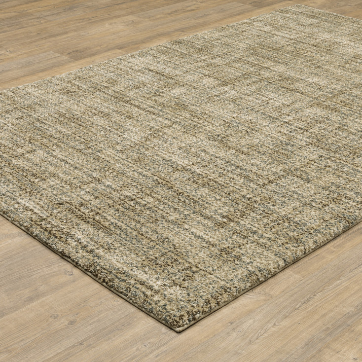 4' x 5' Beige Brown Tan and Blue Green Abstract Power Loom Stain Resistant Area Rug