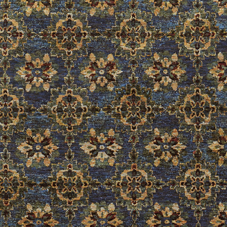 4' x 5' Blue and Gold Oriental Power Loom Stain Resistant Area Rug