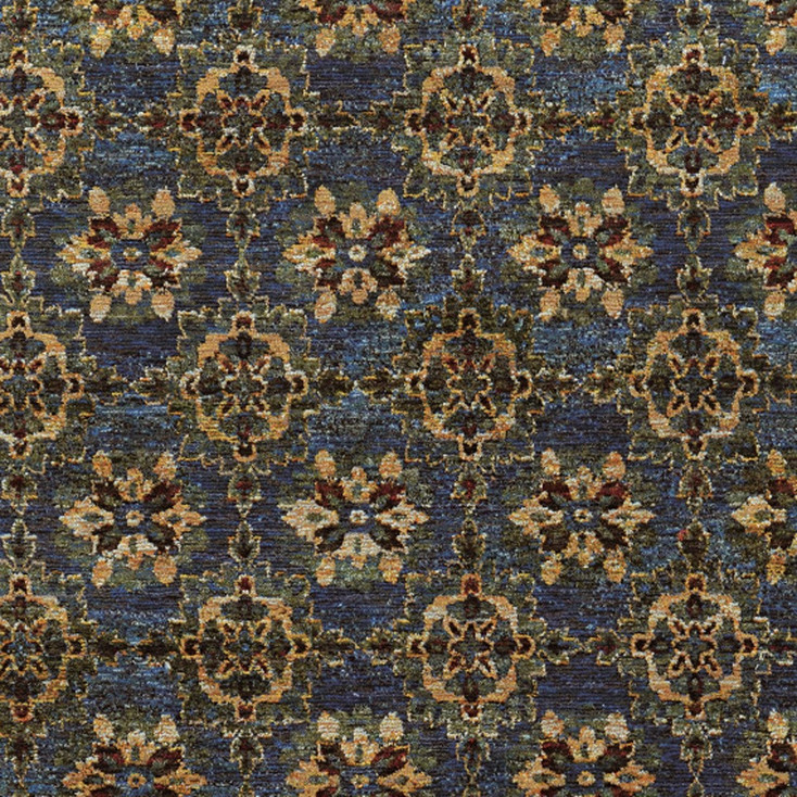 4' x 5' Blue and Gold Oriental Power Loom Stain Resistant Area Rug