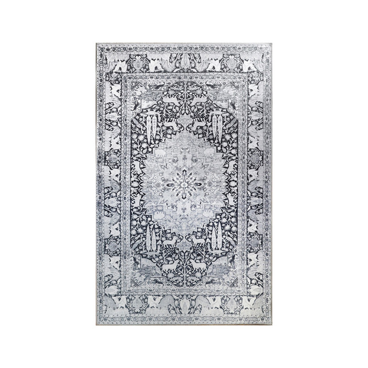 4' x 5' Charcoal Medallion Stain Resistant Area Rug