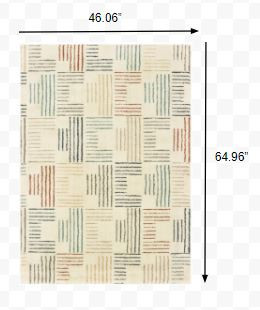 4' x 5' Ivory Multi Neutral Tone Scratch Indoor Area Rug