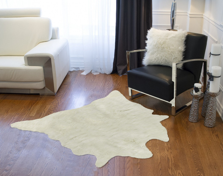 4' x 5' Off White Faux Cowhide Animal Print Cowhide Area Rug