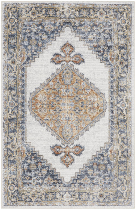 4' x 6' Gray Oriental Power Loom Distressed Washable Polyester Area Rug