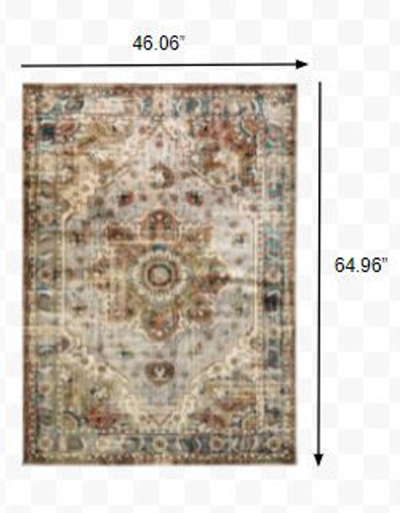 4' x 6' Gray and Rust Distressed Medallion Area Rug