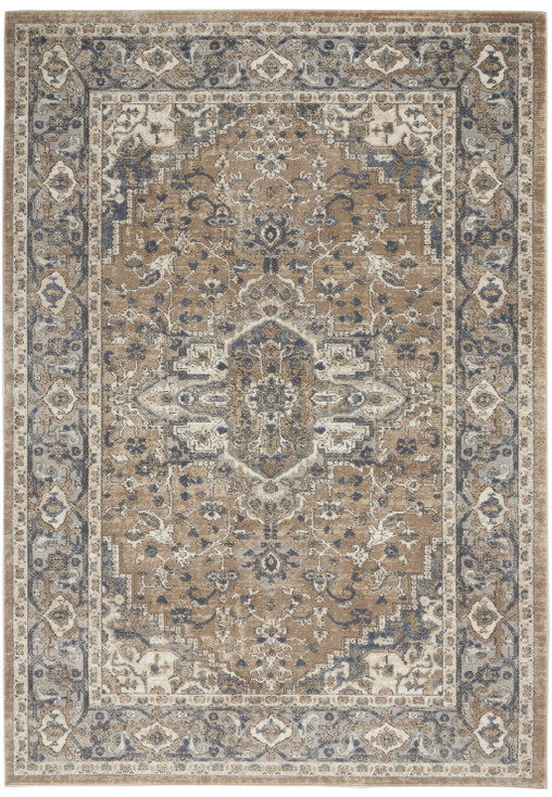 4' x 6' Beige and Grey Oriental Power Loom Non Skid Area Rug