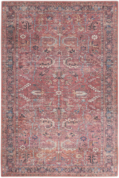 4' x 6' Brick Oriental Power Loom Distressed Washable Area Rug