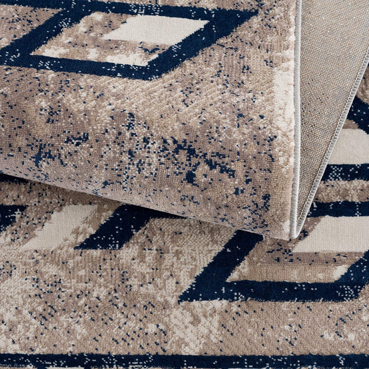 4' x 6' Beige and Blue Boho Chic Area Rug