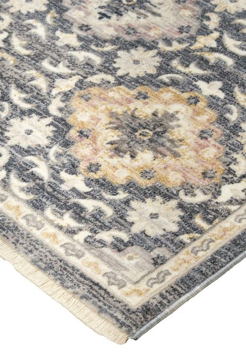 4' x 6' Blue and Gold Floral Stain Resistant Area Rug