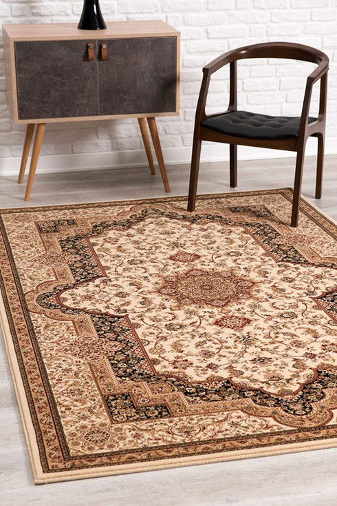 4' x 6' Cream and Black Decorative Area Rug