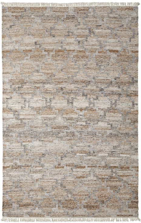 4' x 6' Tan Gray and Ivory Geometric Hand Woven Stain Resistant Area Rug with Fringe