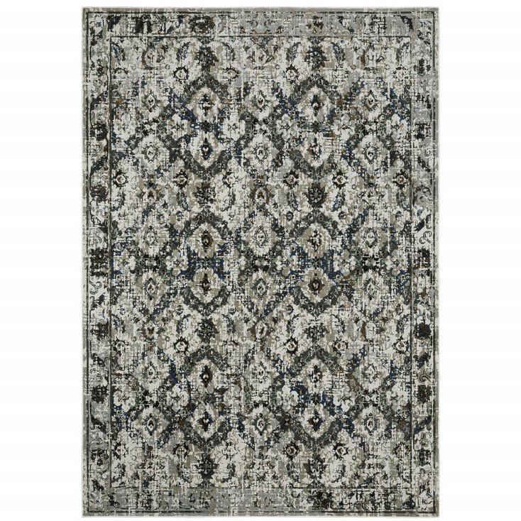 4' x 6' Ivory Charcoal Grey Blue Rust Gold and Brown Oriental Power Loom Area Rug