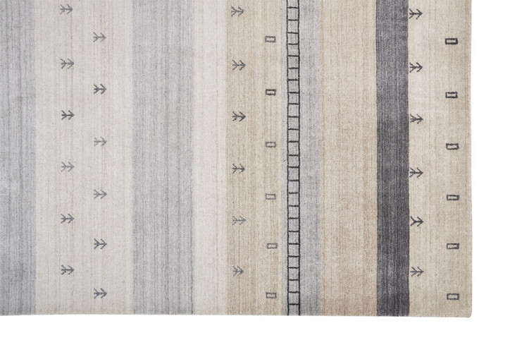 4' x 6' Ivory Tan and Gray Wool Striped Hand Knotted Stain Resistant Area Rug