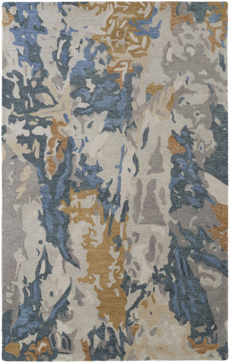 4' x 6' Gray Blue and Gold Wool Abstract Tufted Handmade Stain Resistant Area Rug