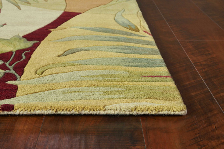 4' x 6' Coral Red Ivory Hand Tufted Tropical Leaves Indoor Area Rug