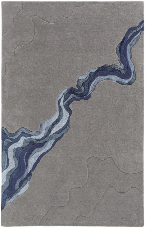 4' x 6' Gray and Blue Wool Abstract Tufted Handmade Area Rug