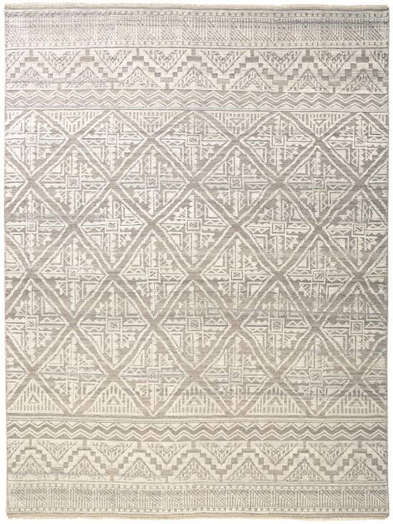 4' x 6' Ivory Tan and Gray Geometric Hand Knotted Area Rug