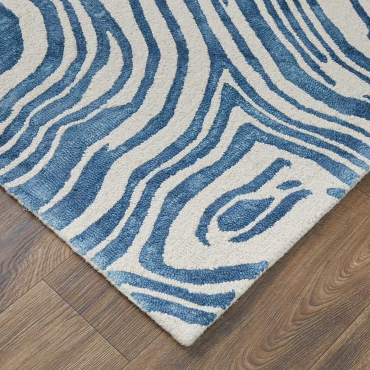 4' x 6' Blue and Ivory Wool Geometric Tufted Handmade Area Rug