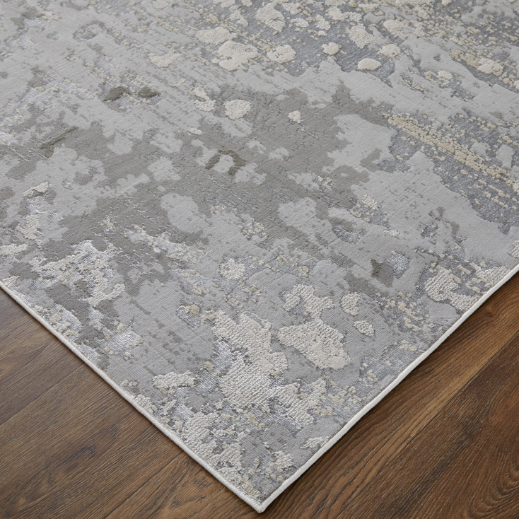 4' x 6' Silver Gray and White Abstract Area Rug