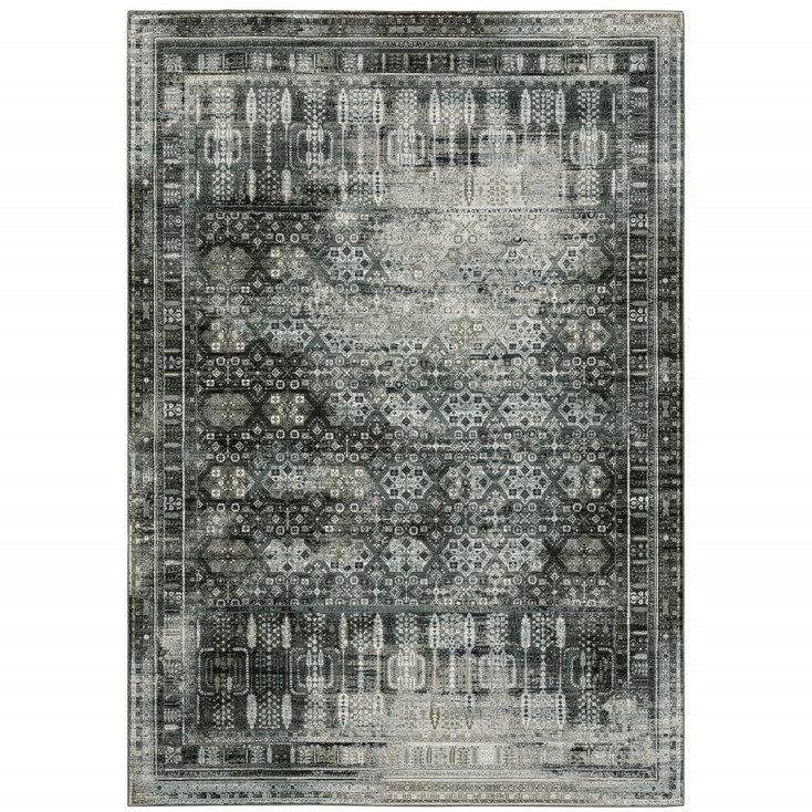 4' x 6' Charcoal Grey Blue Ivory and Taupe Oriental Power Loom Stain Resistant Area Rug