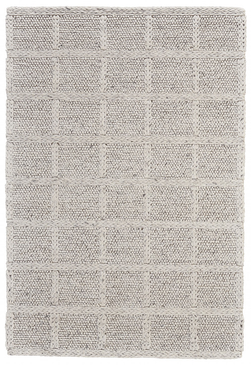 4' x 6' Ivory and Gray Wool Plaid Hand Woven Stain Resistant Area Rug