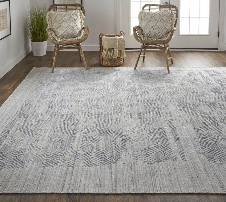 4' x 6' Gray and Blue Abstract Hand Woven Distressed Area Rug