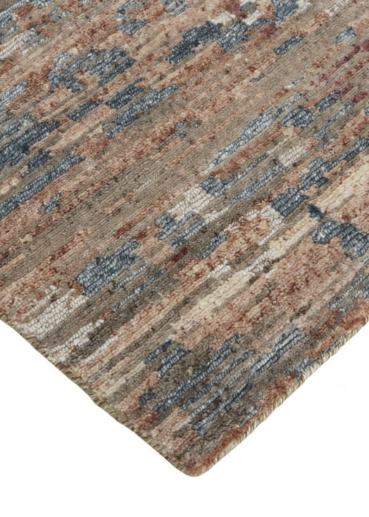 4' x 6' Red and Blue Wool Abstract Hand Knotted Area Rug