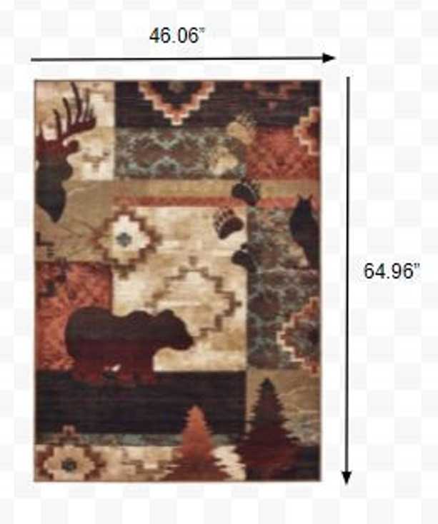 4' x 6' Rustic Brown Animal Lodge Area Rug