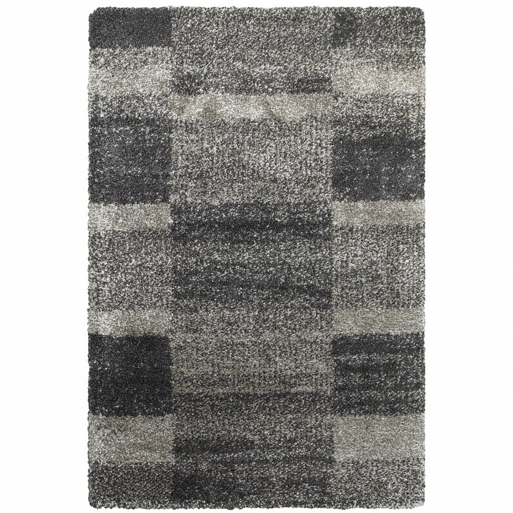 4' x 6' Charcoal Silver & Grey Geometric Shag Power Loom Stain Resistant Area Rug