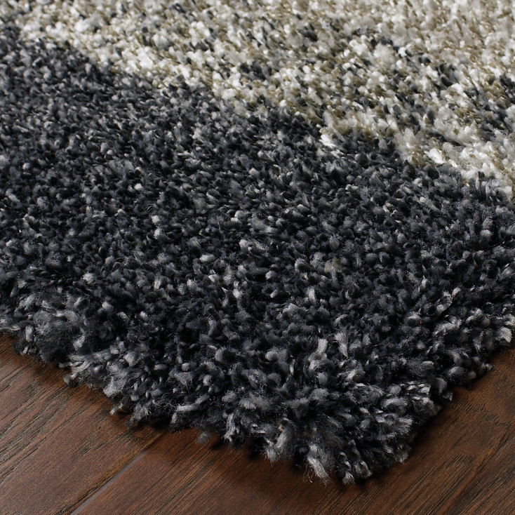 4' x 6' Charcoal Silver & Grey Geometric Shag Power Loom Stain Resistant Area Rug