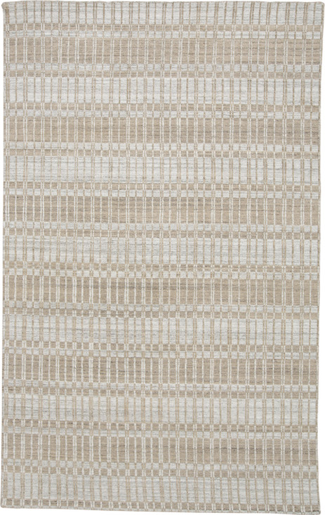 4' x 6' Tan Gray and Silver Striped Hand Woven Area Rug