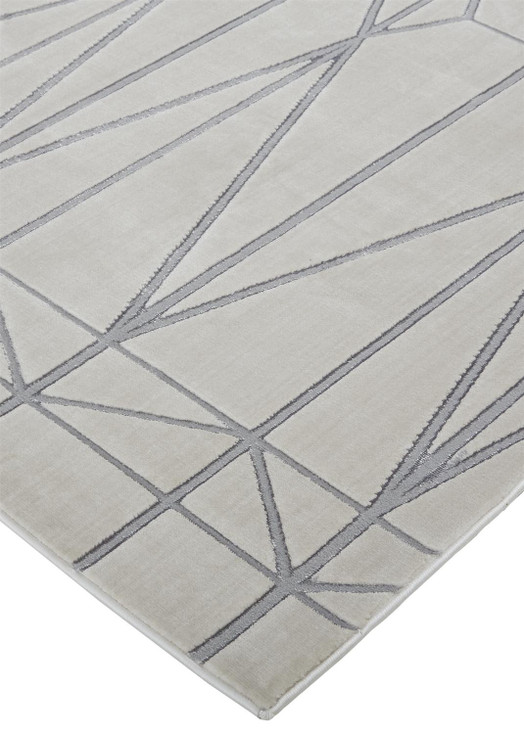 4' x 6' White Silver and Gray Geometric Area Rug