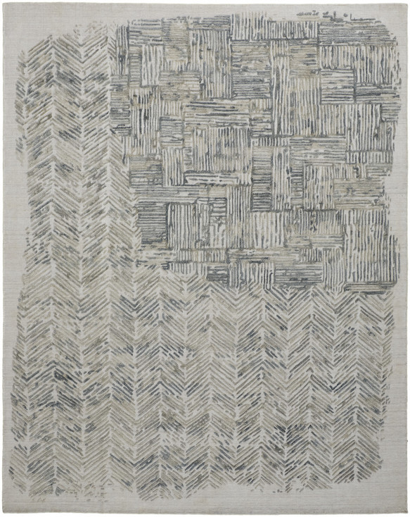 4' x 6' Green Blue and Ivory Abstract Hand Woven Distressed Area Rug