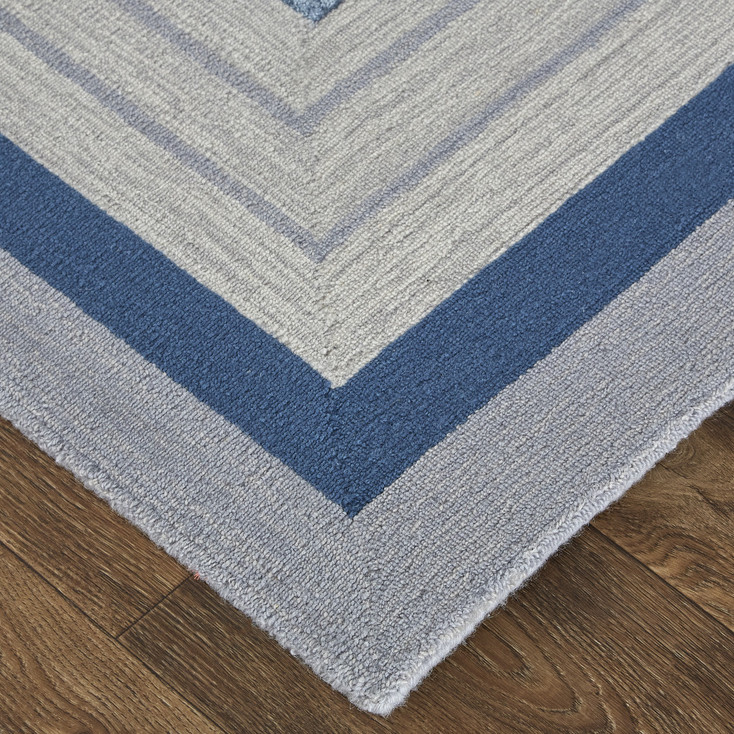 4' x 6' Blue Ivory and Gray Wool Striped Tufted Handmade Area Rug