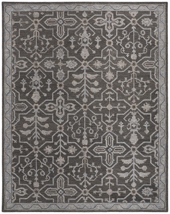 4' x 6' Gray Blue and Ivory Wool Floral Tufted Handmade Stain Resistant Area Rug