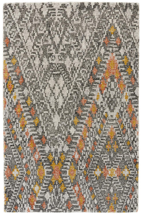 4' x 6' Gray Ivory and Orange Wool Geometric Tufted Handmade Area Rug