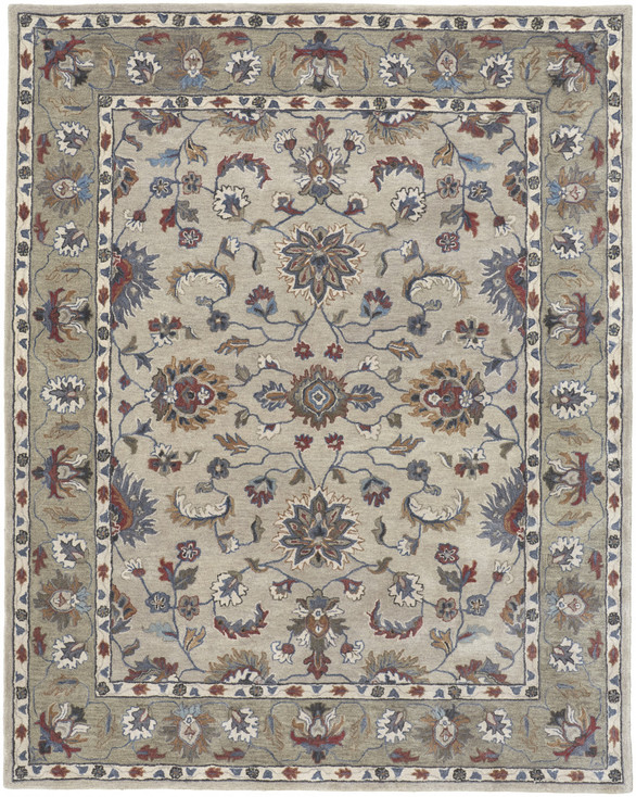 4' x 6' Ivory Taupe and Blue Wool Floral Tufted Handmade Stain Resistant Area Rug