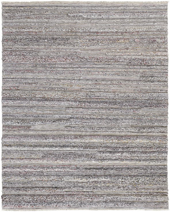 4' x 6' Taupe Ivory and Red Striped Hand Woven Stain Resistant Area Rug