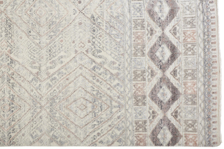 4' x 6' Gray Ivory and Pink Geometric Hand Knotted Area Rug