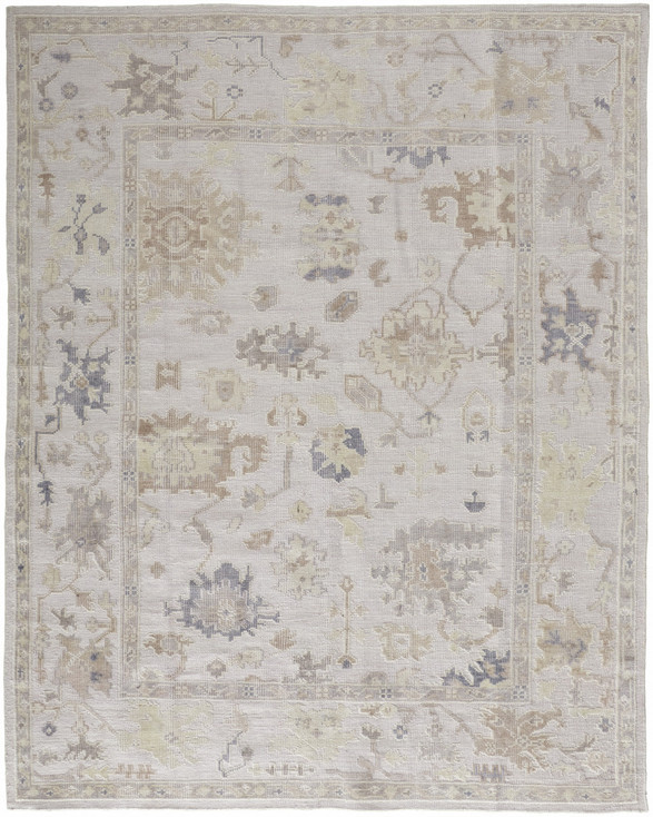 4' x 6' Tan Ivory and Orange Floral Hand Knotted Stain Resistant Area Rug