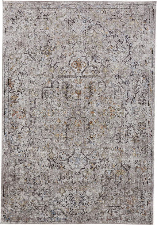 4' x 6' Gray Taupe and Yellow Abstract Stain Resistant Area Rug