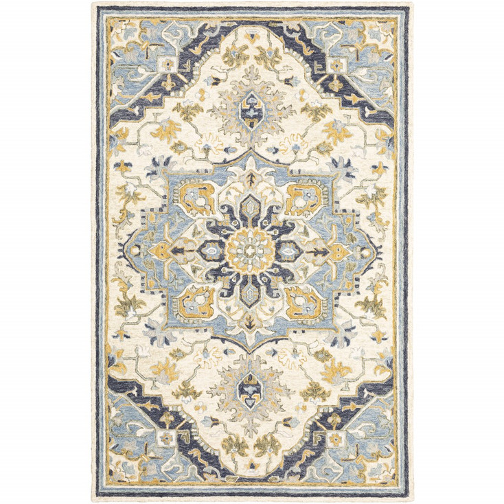 4' x 6' Blue and Ivory Bohemian Area Rug