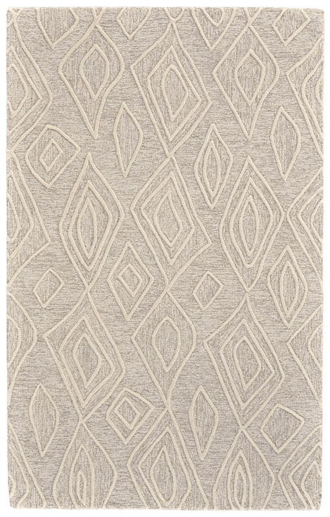 4' x 6' Tan and Ivory Wool Geometric Tufted Handmade Stain Resistant Area Rug