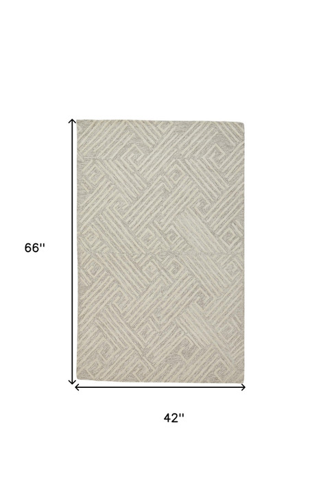 4' x 6' Tan and Ivory Wool Geometric Tufted Handmade Area Rug