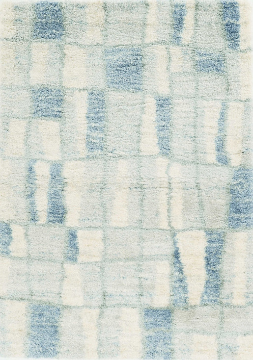 4' x 6' Ivory Blue Machine Woven Abstract Blocks Indoor Area Rug