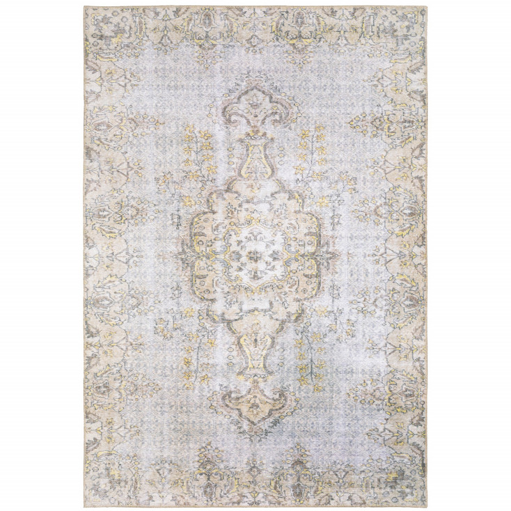 4' x 6' Grey & Gold Oriental Power Loom Stain Resistant Area Rug
