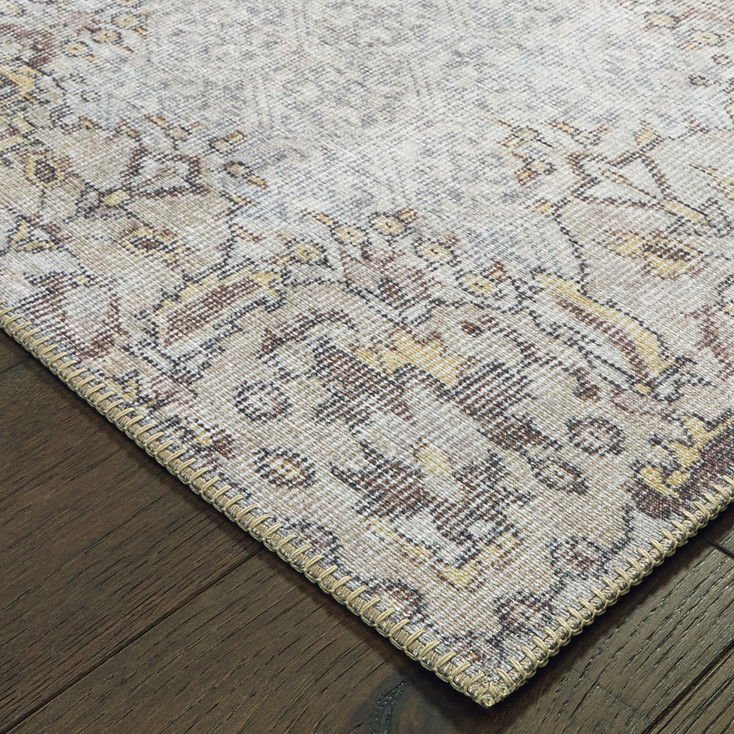 4' x 6' Grey & Gold Oriental Power Loom Stain Resistant Area Rug
